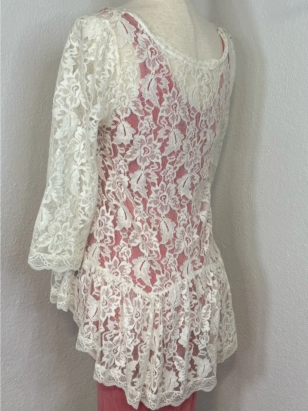 Free People Lace Top XS Sheer Ivory